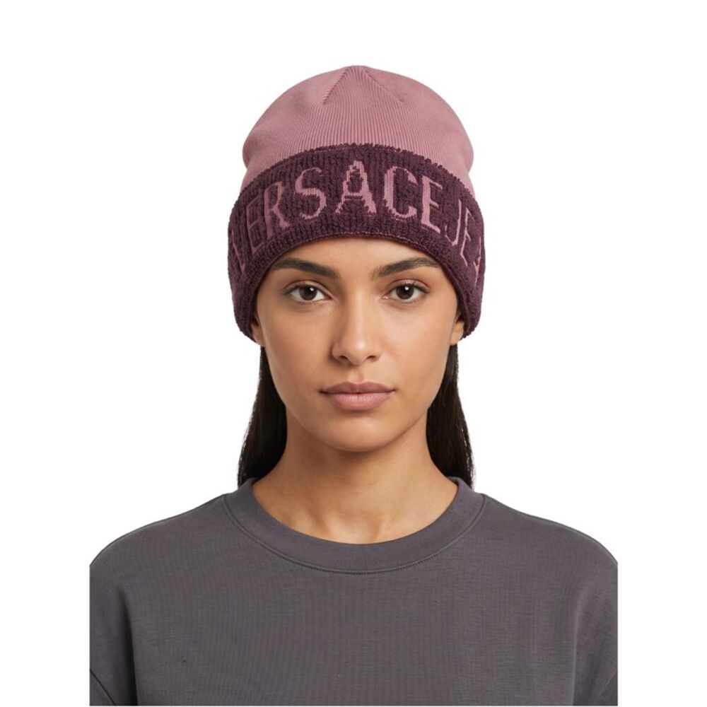 Versace Jeans Couture Womens Pink Logo Cuff Knit Beanie